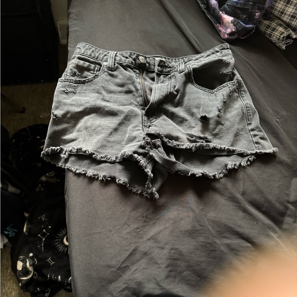 Hot Topic Black Jean Shorts Distressed Frayed Hem